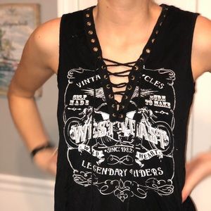 🐚 Black vintage Lace up Tank
